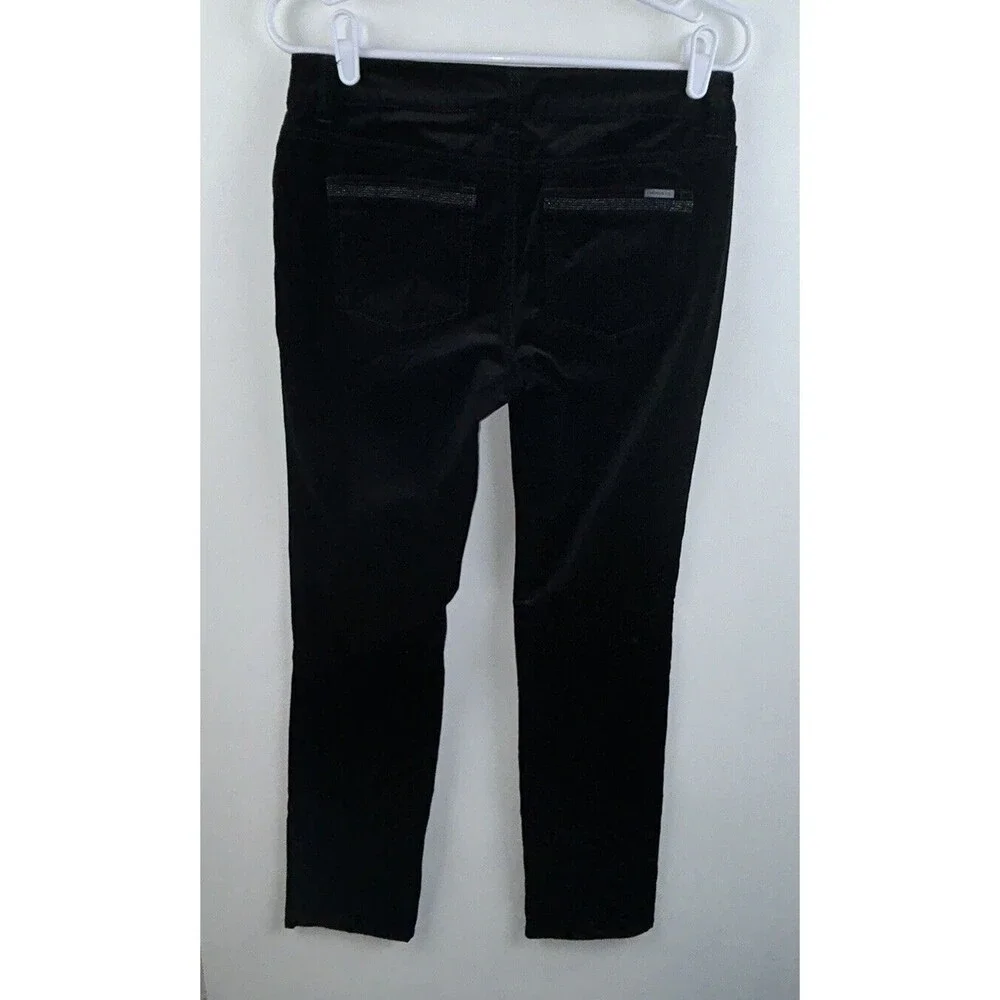 White House Black Market Womens Velvet Pants Size 2R Black Slim Leg Embellished